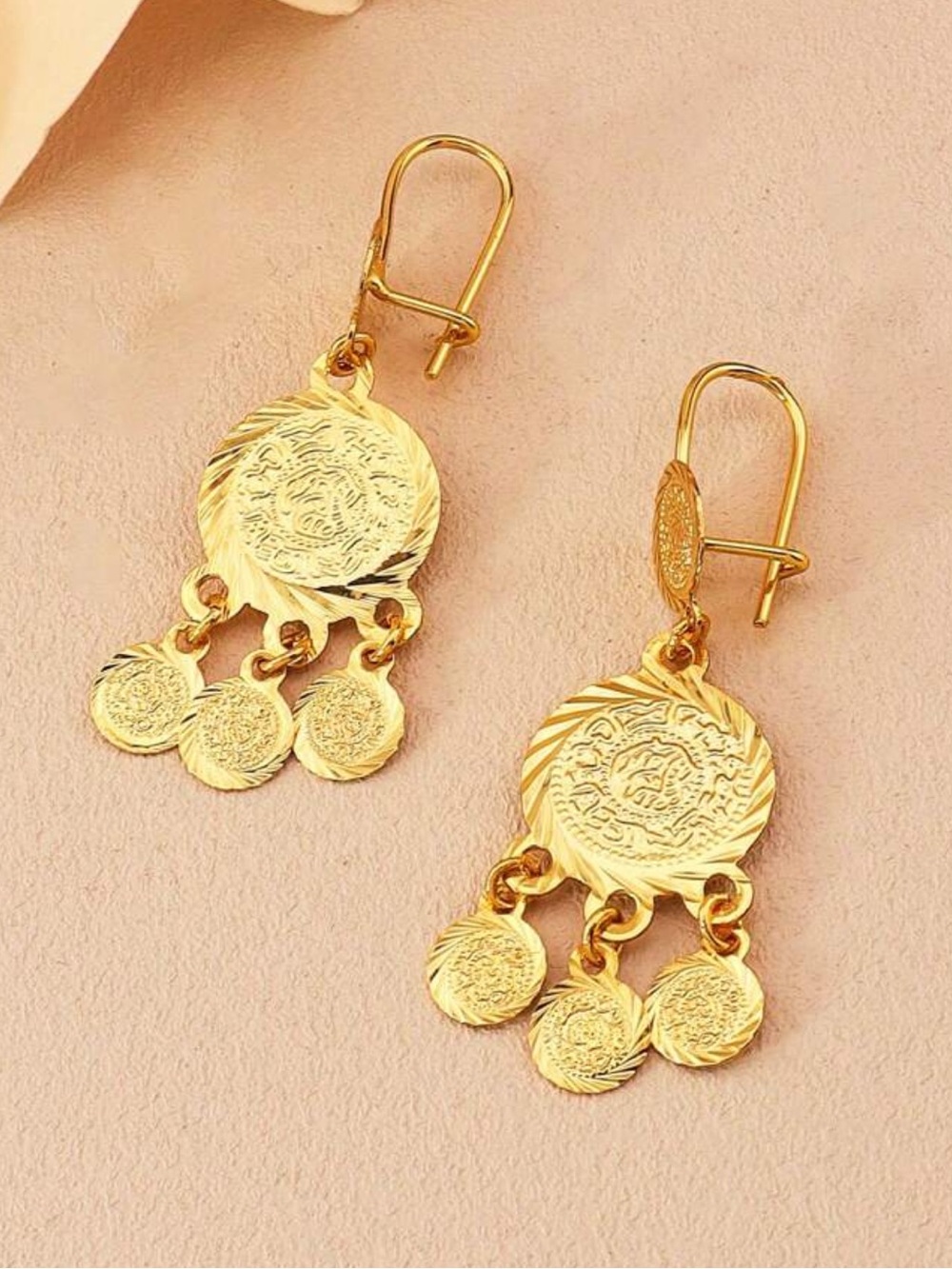 Vintage Style Gold Coin Dangle Earrings